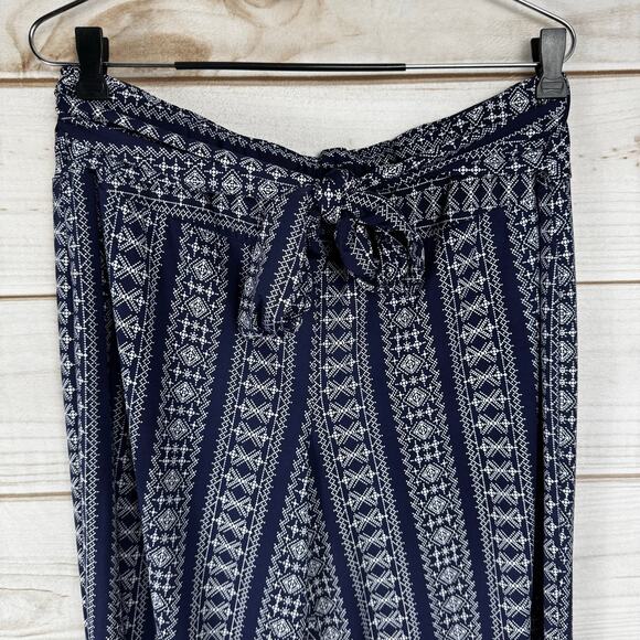 Robert Louis Navy Blue & White Elastic Waist Wide Leg Pants Size XL - Picture 2 of 6